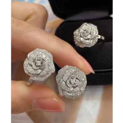 Charm Hoa Moissanite Nhẫn Đứng Kim Cương Thật 100% Bạc 925 Tiệc Cưới Ban Nhạc Cho Nữ, Nhẫn Nữ Cô Dâu Đính Hôn Trang Sức