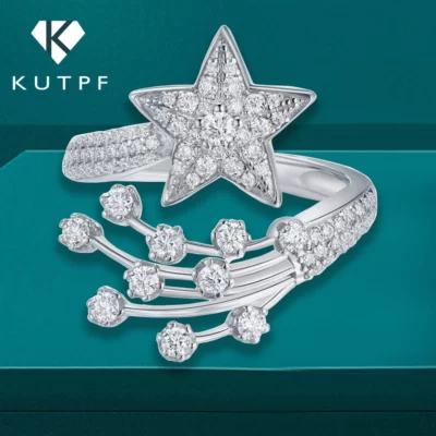 Sao chổi Sang Trọng Đầy Đủ Moissanite Nhẫn Đứng Kim Cương cho Nữ Bạc 925 Mạ Vàng 18k Pentagram Cưới Đính Hôn Mở Nhẫn