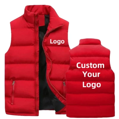 Tùy Chỉnh Logo Thu Đông Nam Áo Khoác Áo Vest Thời Trang Nam Dày Cổ Áo Đứng Màu Áo Khoác Cotton Không Tay