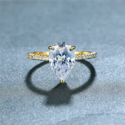 Nữ Dễ Thương Trắng Pha Lê Đá Tối Giản Vàng Nhẫn Cưới Vàng Dành Cho Phụ Nữ Yêu Thích Cô Dâu Giọt Nước Nhẫn Đính Hôn