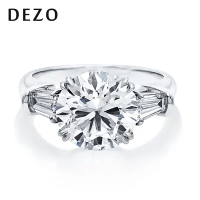 DEZO Cao Cấp 3CT / 5CT Nhẫn Đính Hôn Moissanite Cắt Tròn Dành Cho Nữ Ba Đá Nguyên Khối Bạc 925 VVS D Màu Giấy Chứng Nhận GRA