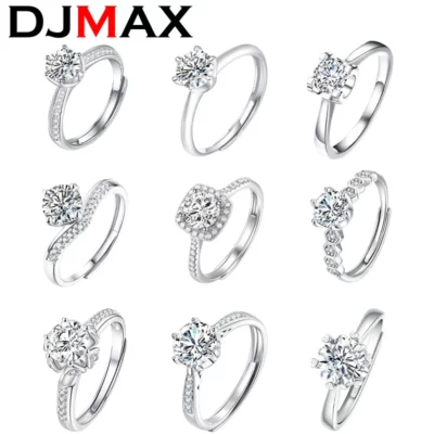 DJMAX Khác Nhau 1-3CT Moissanite Nhẫn Đứng Kim Cương Cho Nữ Ban Đầu Bạc 925 Có Thể Điều Chỉnh Nữ Của Nhẫn Kim Cương Mới 2023