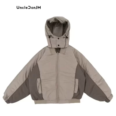 Áo khoác có dây kéo đôi có đệm bông có mũ trùm đầu Parkas Khối màu Áo khoác mùa đông Mũ có thể tháo rời
