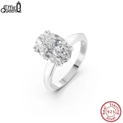 Effie Nữ Hoàng Nữ Bạc 925 Hình Bầu Dục-Cắt Kim Cương Giải Đơn Nhẫn Hào Quang 8A Đính Đá Zircon Cao Cấp Cho Nữ, Nhẫn Nữ Cưới Trang Sức LZR06