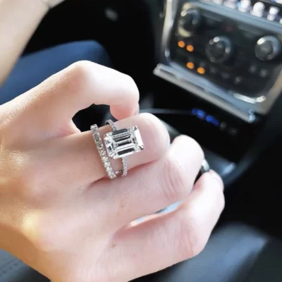 Ngọc Lục Bảo Cắt 4ct Mô Phỏng Đám Cưới Kim Cương Đính Hôn Cocktail Nữ Nhẫn Cao Cấp Bạc 925 Bộ Nhẫn Mỹ Món Quà Trang Sức