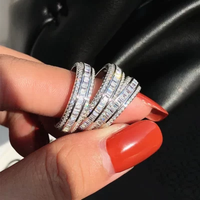 Đời Đời Full Công Chúa Cắt Phòng Nhẫn Đứng Kim Cương Nữ Bạc 925 Cưới, Ban Nhạc Cho Nữ, Nhẫn Nữ Cô Dâu Mỹ Món Quà Trang Sức