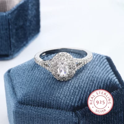 Phóng Đại Full Kim Cương AAAA Zircon Nhẫn Nữ Mạ Bạc 925 Chất Lượng Cao Nhẫn Đính Hôn Cưới Cô Dâu Món Quà Trang Sức