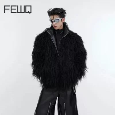 FEWQ Nam Lông Thú Giả Áo Da Thu Đông Lông Chắc Chắn Làm Dày Áo Khoác Thời Trang Nam Cotton Quần Áo Xu Hướng Mới 9C3054