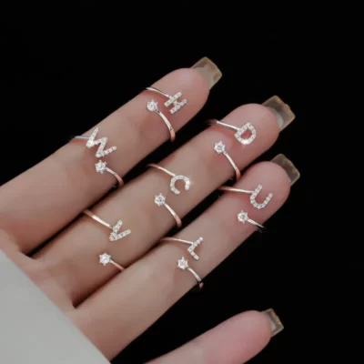 Thời Trang Nữ Bạc 925 26 Chữ Cái Nhẫn Đính Đá Zircon Kim Cương Lấp Lánh Mở Nhẫn Ngón Tay Trỏ Tên Của Bạn Nhẫn Sinh Nhật Trang Sức