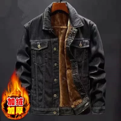 Áo khoác denim thời trang mùa đông nam độn dày hơn Áo khoác ấm denim Top