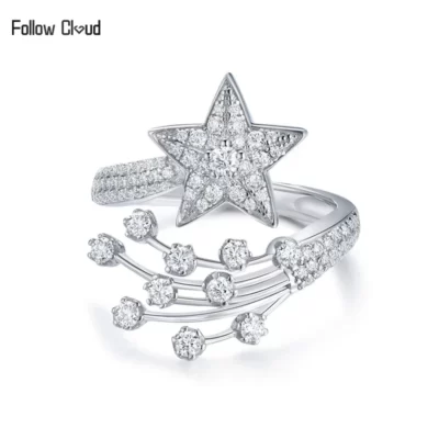 Theo Đám Mây Tổng 0.78ct Ngôi Sao Full Moissanite Nhẫn Nữ Lấp Lánh S925 Sterling Bạc Mạ Vàng Trắng 18K Vĩnh Cửu Ban Nhạc