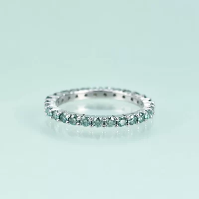 GEM'S BEAUTY 2mm Xanh Moissanite Hoặc Kim Cương HPHT D VVS1 Tròn Cắt Vàng 18K Nhẫn Bạc 925 bộ trang sức Người Phụ Nữ Bạn Gái Quà Tặng