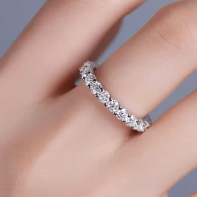GIGAJEWE Moissanite 2.0-2.4ct 3.0mm D VVS1 Tròn Cắt Bạc 925 Full Enternity Nhẫn Kiểm Tra Kim Cương Đạt Người Phụ Nữ Cô Gái Tặng