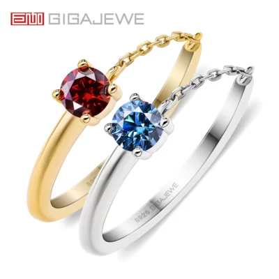 GIGAJEWE Moissanite Mới 0.1/0.3ct NovaColor VVS1 Cắt Tròn Kim Cương Thử Nghiệm Đã Đạt Mạ Vàng 18K Dây Xích Bạc 925 Cô Gái quà Tặng