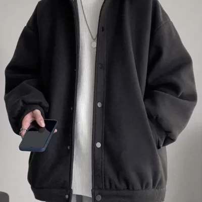 Gmiixder Mùa Đông Hàn Quốc Tweed Áo Khoác Nam Oversize Làm Dày Ve Áo Áo Khoác Len Unisex Hồng Kông Phong Cách Trẻ Trung Nút Lên Đơn Giản Hàng Đầu