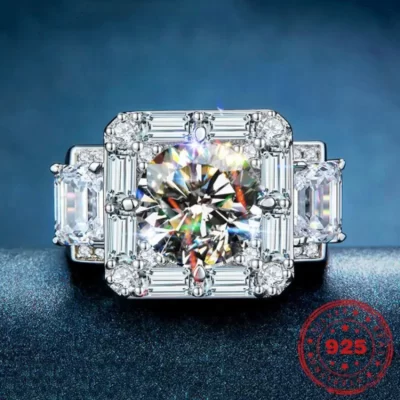 HOYON Nhẫn Moissanite Cao Cấp T Vuông Vàng Trắng 18K Màu Kim Cương Phong Cách Nhẫn Đầy Đủ 5 Carat Hung Dữ Nhẫn nam Đảng