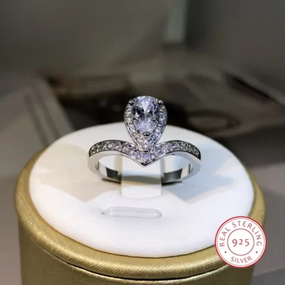 Bán Thiết Kế Hình Giọt Nước Nhẫn Nữ Micro Trải Nhựa Pha Lê Zircon Thanh Lịch Cưới Cô Dâu Đính Hôn Nhẫn Cho Người Yêu