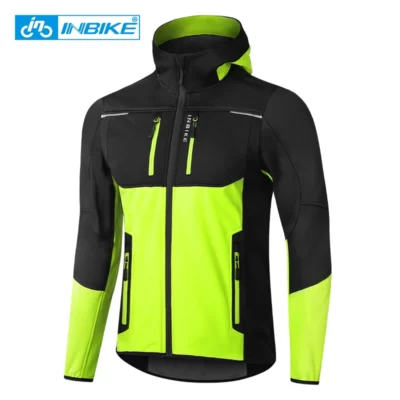 Áo khoác đi xe đạp mùa đông INBIKE có mũ trùm đầu Áo khoác lông cừu ấm áp cho nam Áo khoác ngoài trời chống gió cho người đàn ông đi xe đạp Quần áo đi bộ đường dài