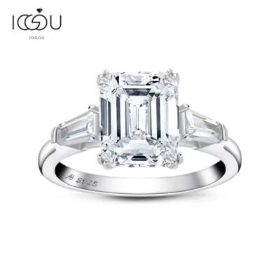 IOGOU Ngọc Lục Bảo Cắt Nhẫn Cho Nữ 3 Viên Đá Cưới, Nhẫn Bạc 925 Kim Cương LỜI HỨA Nhẫn Trang Sức Cao Cấp quà Tặng