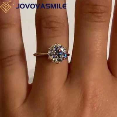 JOVOVASMILE Vvs1 Rõ Ràng 2.5 Carat Moissanite Nhẫn Cưới 8.5mm Tròn Cắt Bạc Mạ Vàng Vàng 6-Prông
