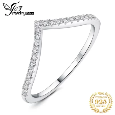 JewelryPalace Moissanite D Màu Tròn Cắt Bạc 925 Hình Chữ V Xếp Chồng Nhẫn Cưới Cho Người Phụ Nữ Vàng Hoa Hồng Mạ Vàng