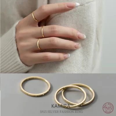 KAMIRA Thật Nữ Bạc 925 Vintage Đơn Giản Nhỏ Đính Đá Zircon Cho Nữ, Nhẫn Nữ Sang Trọng Thanh Lịch Cocktail Cặp Đôi Nhẫn Cưới Trang Sức