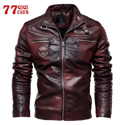 Áo Khoác Da Nam Mùa Đông Trang Xe Máy PU Leahter Áo Khoác Nam Cổ Đứng Cổ Áo Gió Ropa De Hombre Slim Áo Khoác