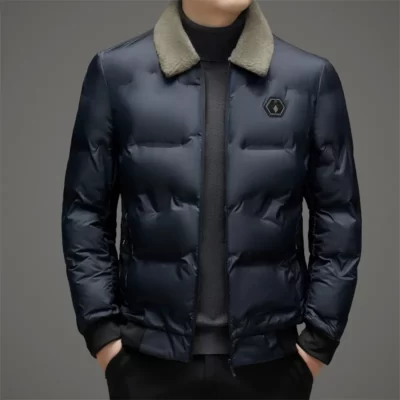 Áo khoác nhẹ sang trọng Áo khoác cotton chống gió Ấm áp cổ áo len nam Áo khoác cotton màu trơn Xu hướng thời trang không mũ Mùa đông nam áo sơ mi nam