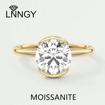 Lnngy 6.5MM Nửa Viền Moissanite Giải Đơn Nhẫn Nữ Tinh Tế Bạc 925 Xả Xếp Chồng Cưới Ban Nhạc Trang Sức