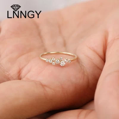 Lnngy Bạc 925 Moissanite Cưới Ban Nhạc Nữ Tròn Rực Rỡ Phòng Kim Cương Cụm Nhẫn Anillos Trang Sức Viễn Chí Bảo