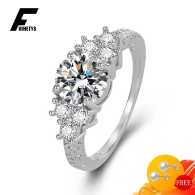 Cao cấp Bạc 925 Nhẫn Trang Sức Tròn Zircon Đá Quý Mỹ Phụ Kiện dành cho Nữ Tiệc Cưới Đồ Trang Trí Bán Buôn Nhẫn
