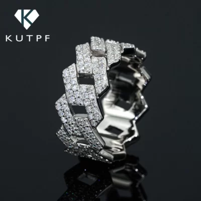 Cao Cấp Bạc 925 Full Moissanite Nhẫn Gra Đôi Hàng Kim Cương Cuba Dây Xích Nhẫn Nam Nữ Hip Hop bộ Trang Sức Viễn Chí Bảo