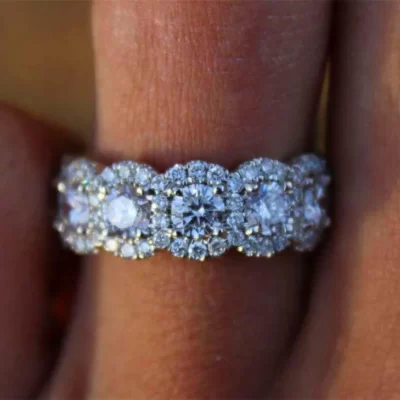Nữ Sang Trọng Lớn Pha Lê Tròn Nhẫn Đính Đá Dễ Thương Bạc 925 Đính Đá Zircon Vintage Nhẫn Cưới Dành Cho Nữ