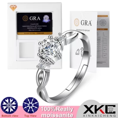 Sang trọng Sang Trọng nữ bạc 925 Mosmite 50 Cent Kim Cương Nữ Nhẫn sang trọng cổ điển 6 móng dát trang sức trang sức ngày lễ quà tặng