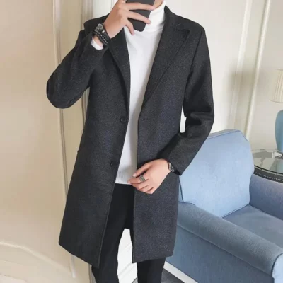 M-5XL Plus Kích Thước Nam Phong Cách Hàn Quốc Tweed Phối Đầu Gối Dài Thu Đông Dạo Phố Pha Len Hào Peacoat Thời Trang XXXXXL