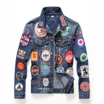Nam Denim Áo Khoác Vintage Huy Hiệu Miếng Dán Áo Khoác Tay Dài Slim Fit Miếng Dán Cường Lực Áo Thiết Kế Sơn Hip Hop Dạo Phố Punk Quần Jean