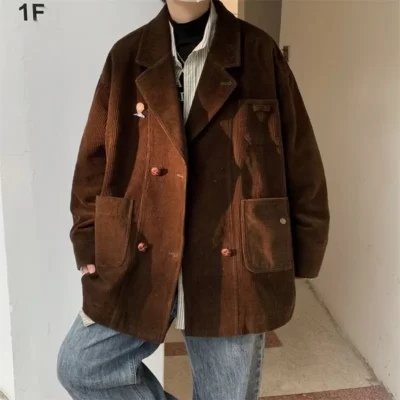 Nam Thời Trang Retro Triều Ren Định Phù Hợp Với Áo Khoác Nam Dáng Rộng Thu Đông Rời Quần Áo Dày Ấm Mềm Mại