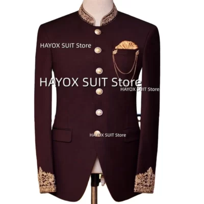 Nam Phù Hợp Với Áo Khoác 2022 Slim Fit Cổ Áo Đứng Ngực Đơn Thêu Kinh Doanh Chính Thức Cưới Phù Rể Hứa TUXEDO Áo