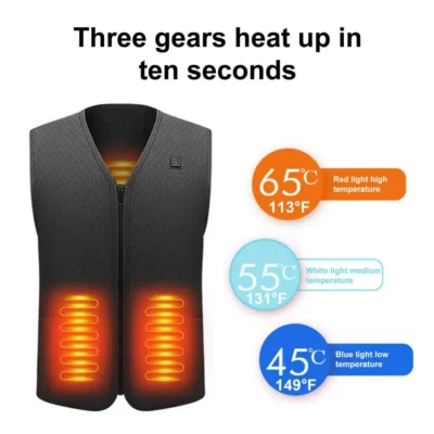 Áo Vest Nam Áo Vest Unisex USB Làm Nóng Áo Vest Với Ba Bánh Răng Điều Chỉnh Cổ Chữ V Tiết Kiệm Điện Dây Kéo Khóa Cho Mùa Đông Đệm dày