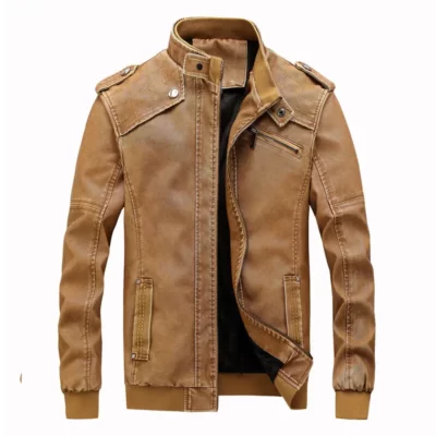 Áo khoác nam Thu Đông PU Áo khoác da mới Slim Fit cổ áo đứng Nam Chống gió Xe máy Dây kéo Áo khoác da nam