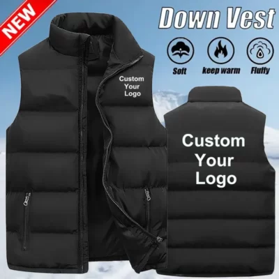 Nam Tùy Chỉnh Logo Của Bạn Dây Kéo Ấm Áo Vest Thể Thao Cổ Đứng Áo Khoác Mùa Đông Xuống Áo Vest