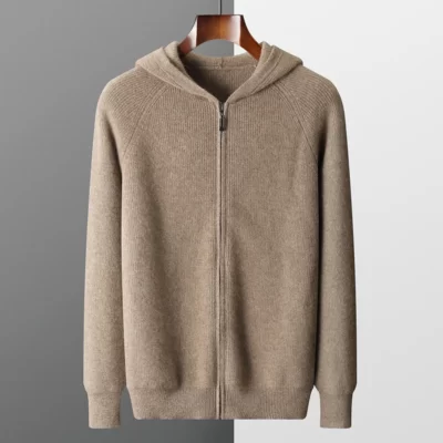 Áo Trùm Đầu Nam Cardigan Mùa Thu Đông Dày Đan Size Lớn 100% Len Merino Dài Tay Thể Thao Áo Khoác