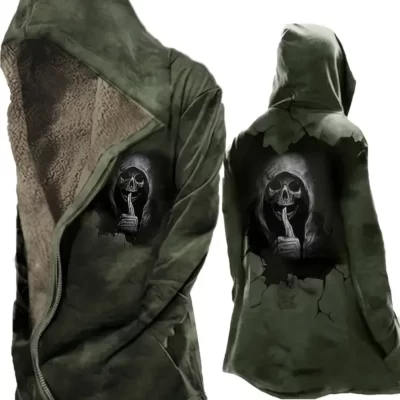 Áo Khoác Nam Có Mũ Áo Khoác Làm Dày Ấm Áo Nam In Hình Đầu Sọ Có Mũ Cardigan Cổ Áo Nỉ Áo Khoác Nỉ Plus Kích Thước