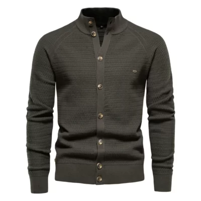 Nam Áo Len Dệt Kim Cardigan Cotton Cao Cấp Nút Áo Len Cổ Đứng Cho Nam Thiết Kế Thời Trang Mùa Đông Cổ Tim Nam