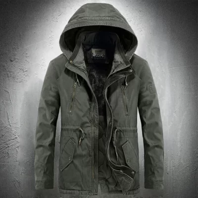 Áo khoác ngoài trời cho nam có thể tháo rời Hood Casaul Áo khoác Thu Đông Quân đội Áo khoác nam có mũ trùm đầu Parka Lông cừu lót dày Áo khoác ấm áp
