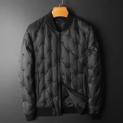 Minglu Mùa Đông Ngắn Nam Áo Khoác Xuống Sang Trọng Cổ Đứng Thêu Ong Dây Kéo Áo Khoác Nam Slim Fit Giữ Ấm Người Xuống Áo khoác
