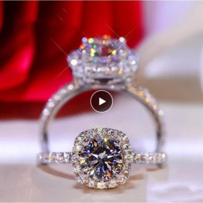 Moissanite Kim Cương Vuông Vòng D Màu 1CT 2CT Thật Nữ Bạc 925 Nữ Cưới Bộ Trang Sức Viễn Chí Bảo RI018