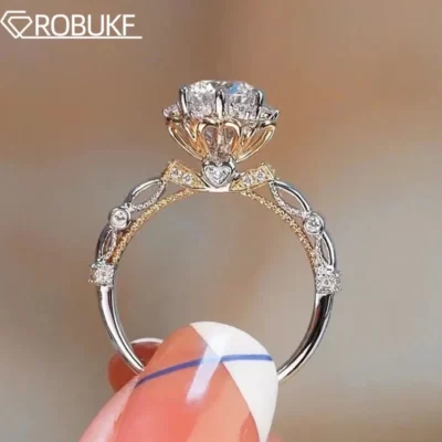 Moissanite Nhẫn Cho Nữ Mạ 18K 1CT D Màu Cưới Ban Nhạc Hoa Hồng Vàng Đính Hôn Trang Sức S925 Nhẫn Bạc Nguyên Bản được Chứng Nhận