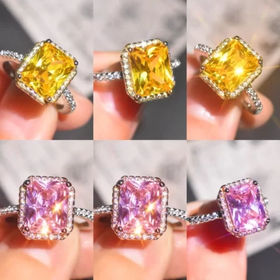Nareyo 925 Bạc Vàng Hồng Vuông Lớn Đính Đá Zircon Có Thể Thay Đổi Kích Thước Cho Nữ Hợp Thời Trang Phụ Kiện Cầm Tay