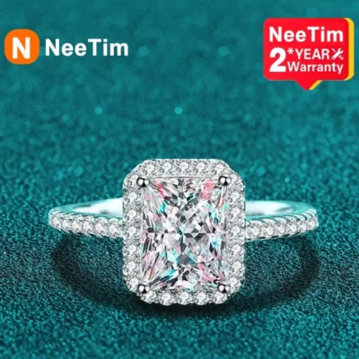 NeeTim 2 Carat Moissanite Nhẫn dành cho Nữ Ngọc Lục Bảo Rạng Rỡ Cắt Kim Cương Bạc 925 với 18KGold Mạ Cưới Cô Dâu Ban Nhạc